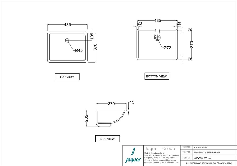 Раковина под столешницу Continental 485×370 view 2