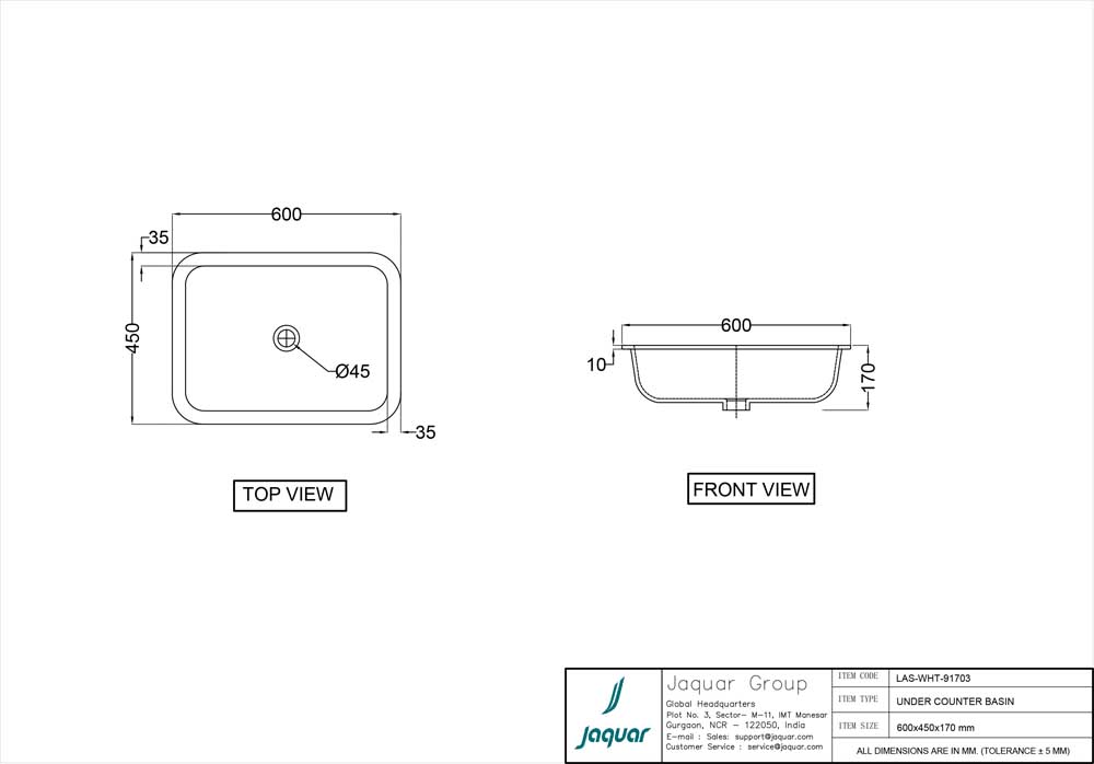 Раковина под столешницу Laguna 600×450 view 2