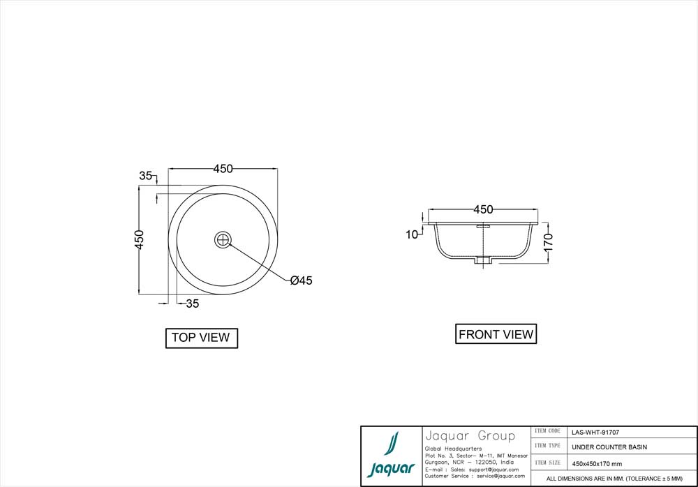 Раковина под столешницу Laguna 450×450 view 2