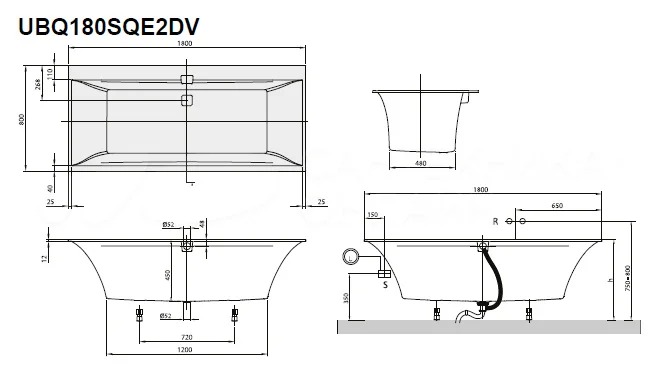 Ванна Squaro Edge 12 1800х800 view 2